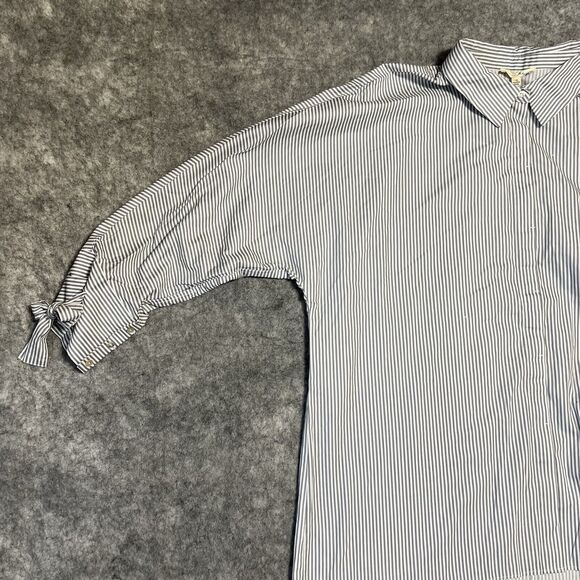 Jane and Delancey Stripe Button Up Shirt Womens1X Gray White Blouse 100% Cotton - Picture 11 of 17